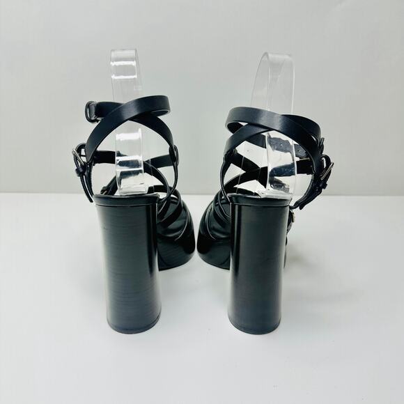 Saint Laurent Platz 38/ US 8 Multi Buckle Strappy Platform Sandal Black Leather - Picture 10 of 14